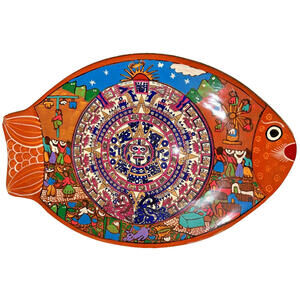 Talavera redware 14x9” hanging fish Vtg Mexican Hand Painted Beautiful Colors